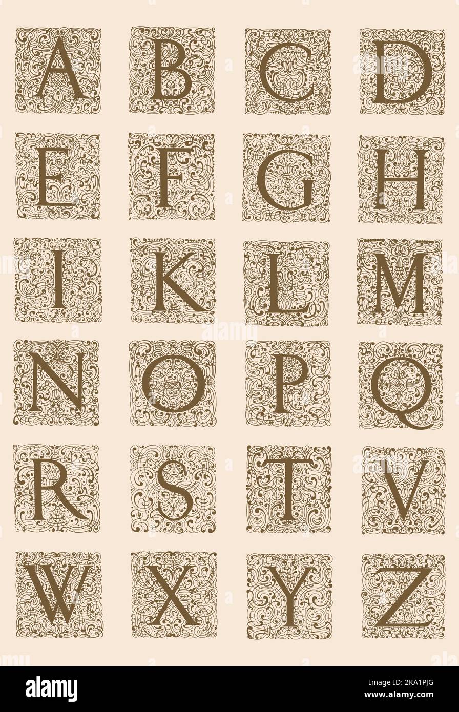 Vintage German typography alphabets 1889. Schriften Atlas Stock Vector