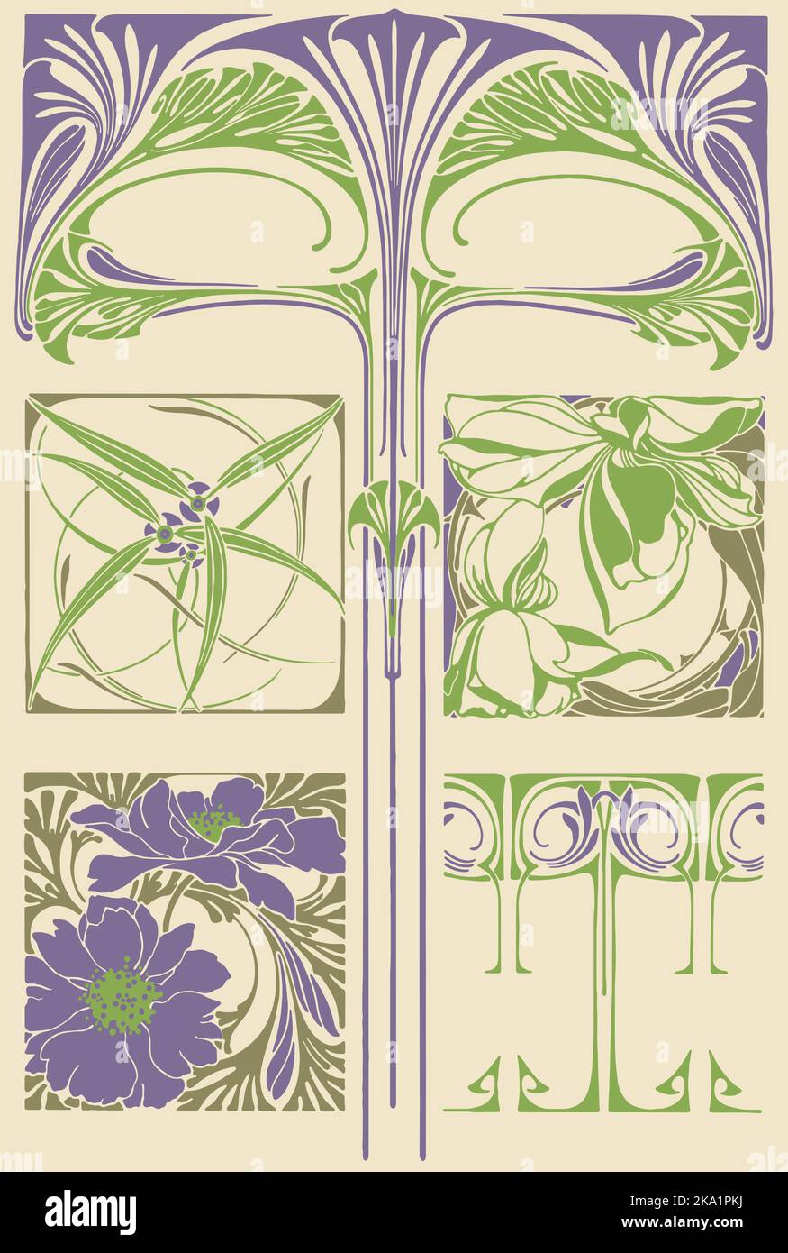 Vintage French Art Nouveau floral frames. Book cover design, invitation, label design, packaging, postcard and card template. Stock Vector