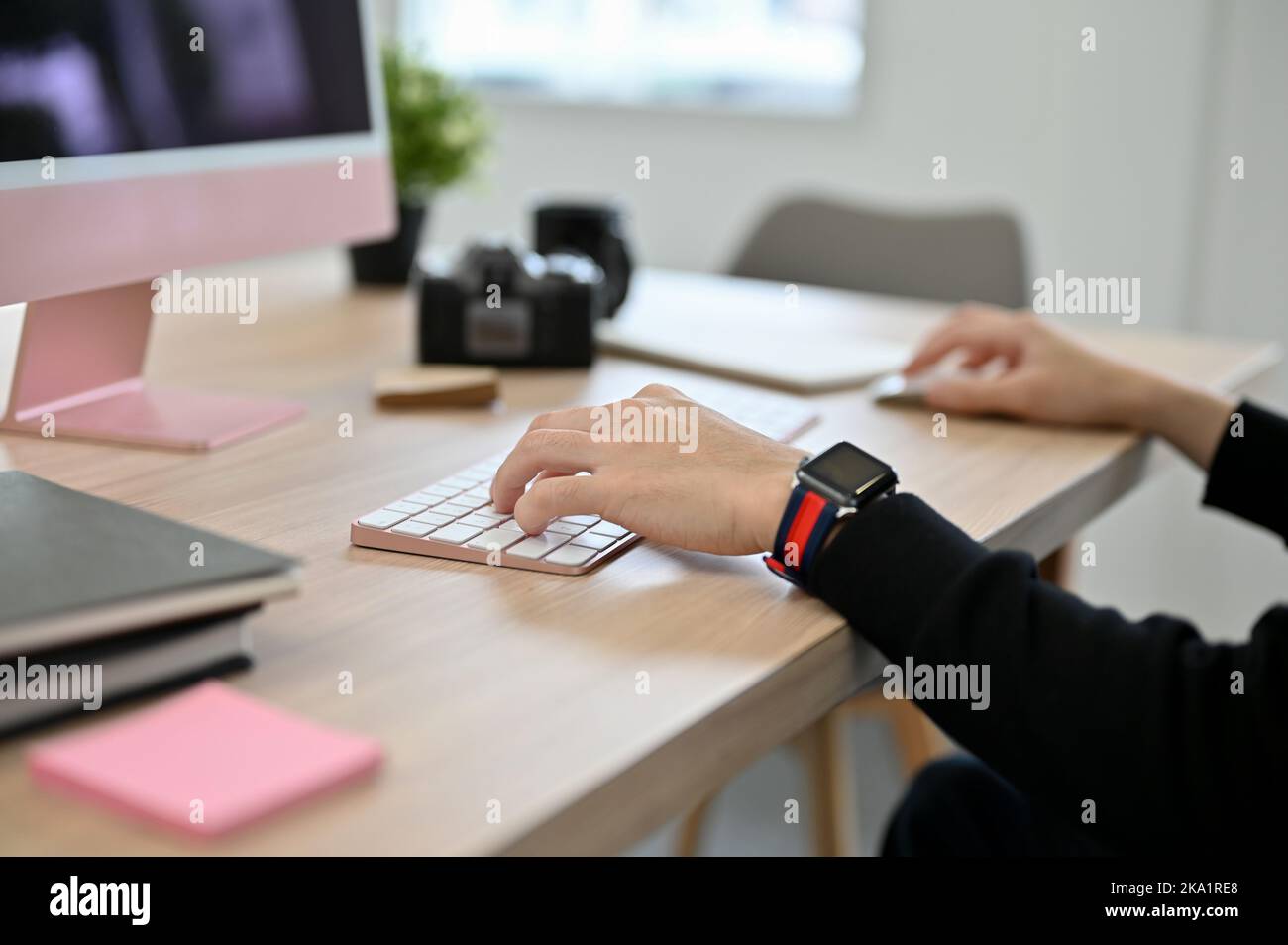 Closeup image, Businessman or male office worker using computer