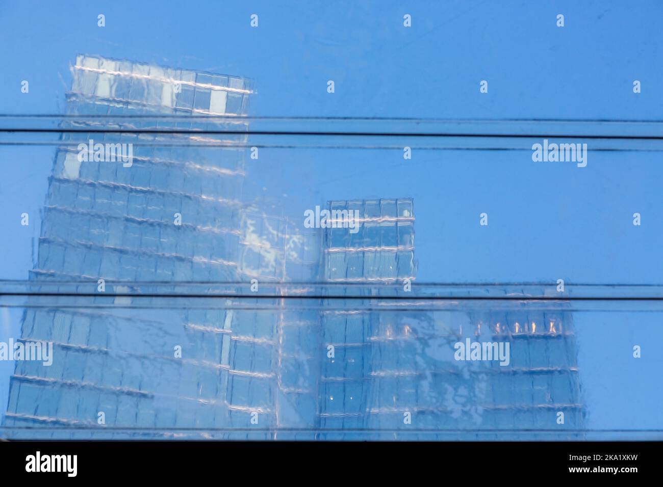 Diffuse reflection of offices (Dexia tower) on blue glazing. Brussels Stock Photo