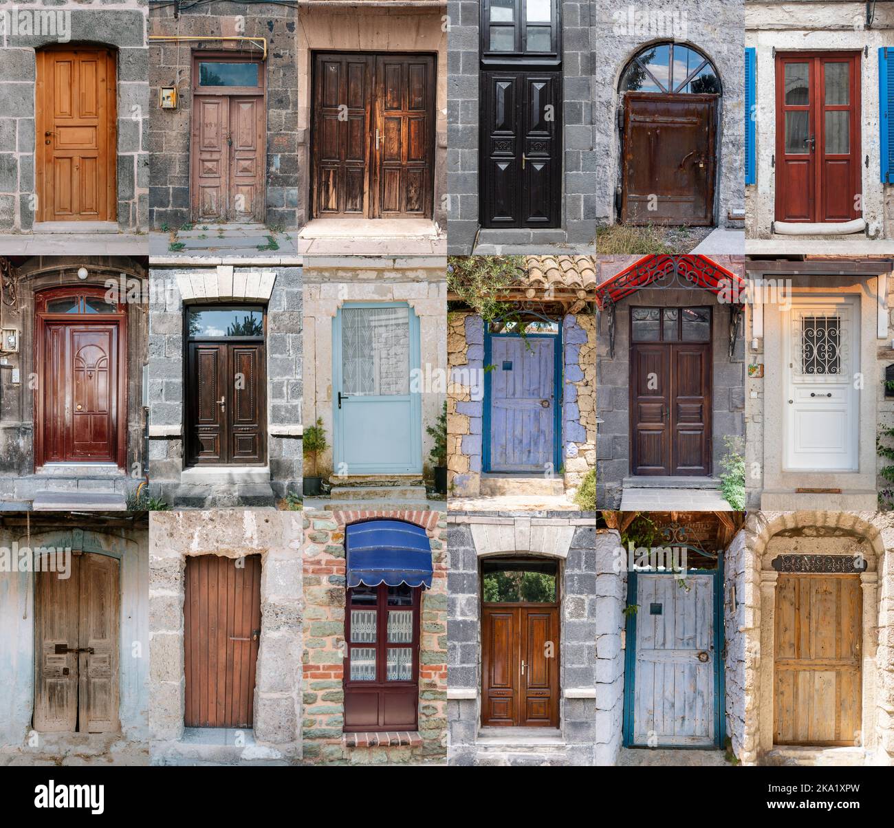 Collage of old and vintage ancient doors . High quality photo. Stock Photo