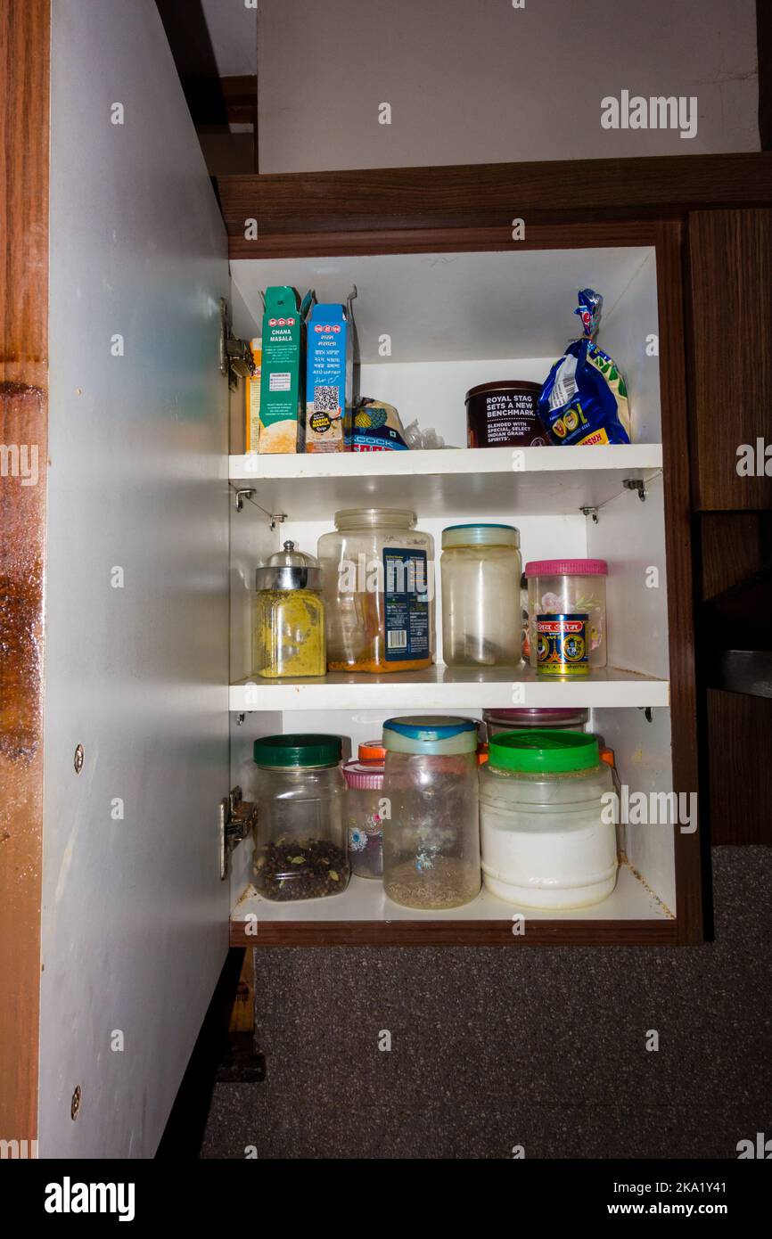 october 14th 2022. Dehradun city India. Kitchen cupboard full