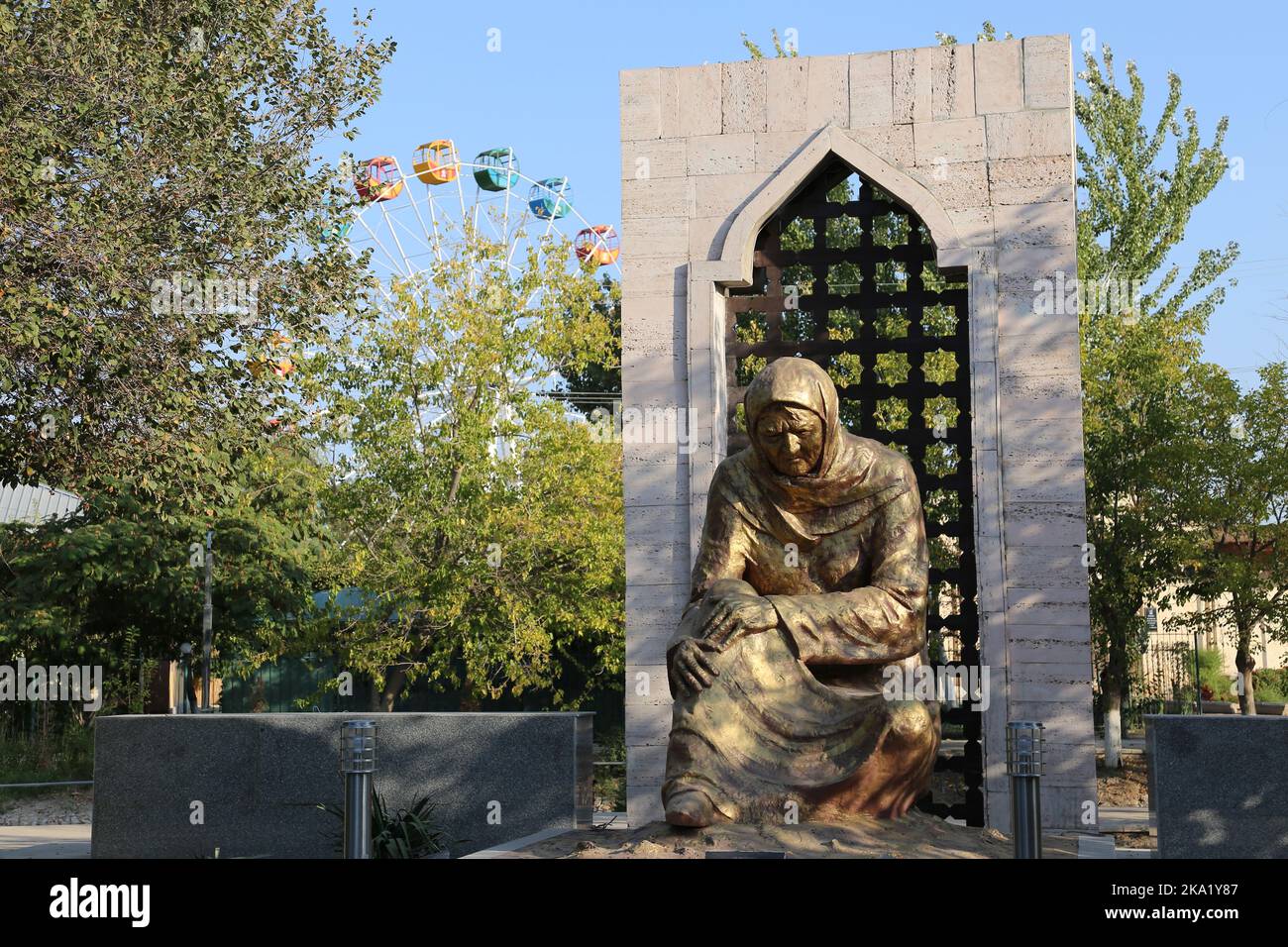 'Grieving Mother' Afghan War (1979-1989) Memorial, Mustakillik Street, Dishon Kala (Outer Fortress), Khiva, Khorezm Province, Uzbekistan, Central Asia Stock Photo