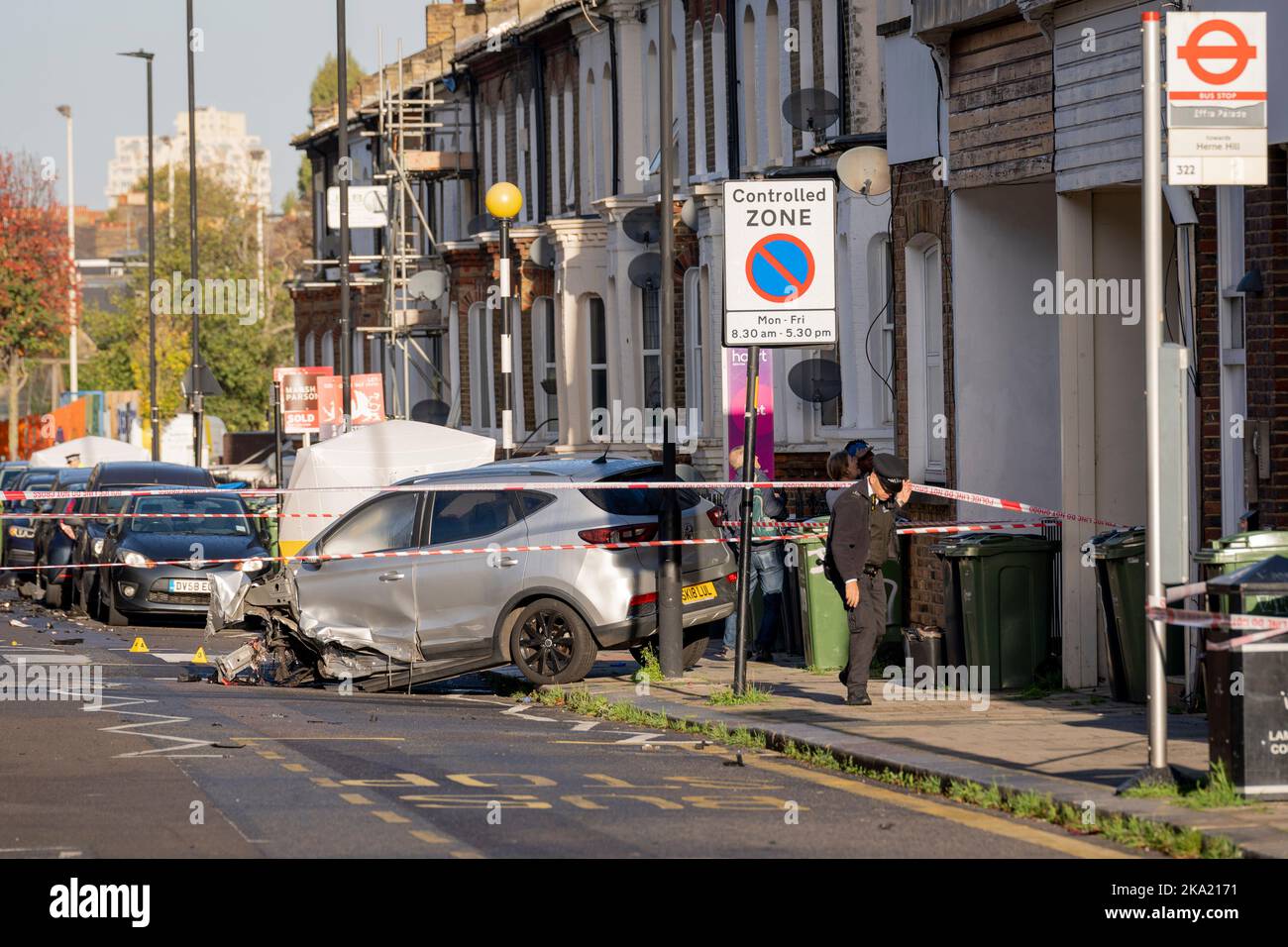 Wreckage has been spread across the road after two males were killed in