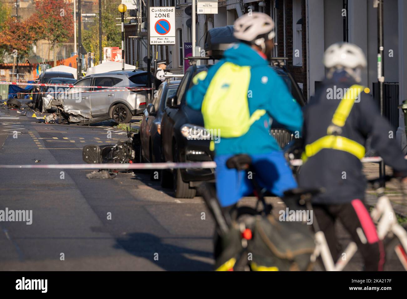 Cyclists are diverted the morning after two males were killed in a
