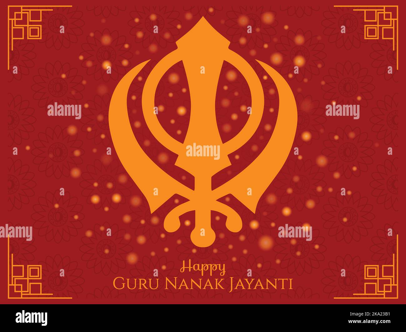 Happy Guru Nanak Jayanti Gurpurab Poster Vector Illustration. Golden and red Khanda ornamental graphic design. Social media post, website, celebration Stock Vector