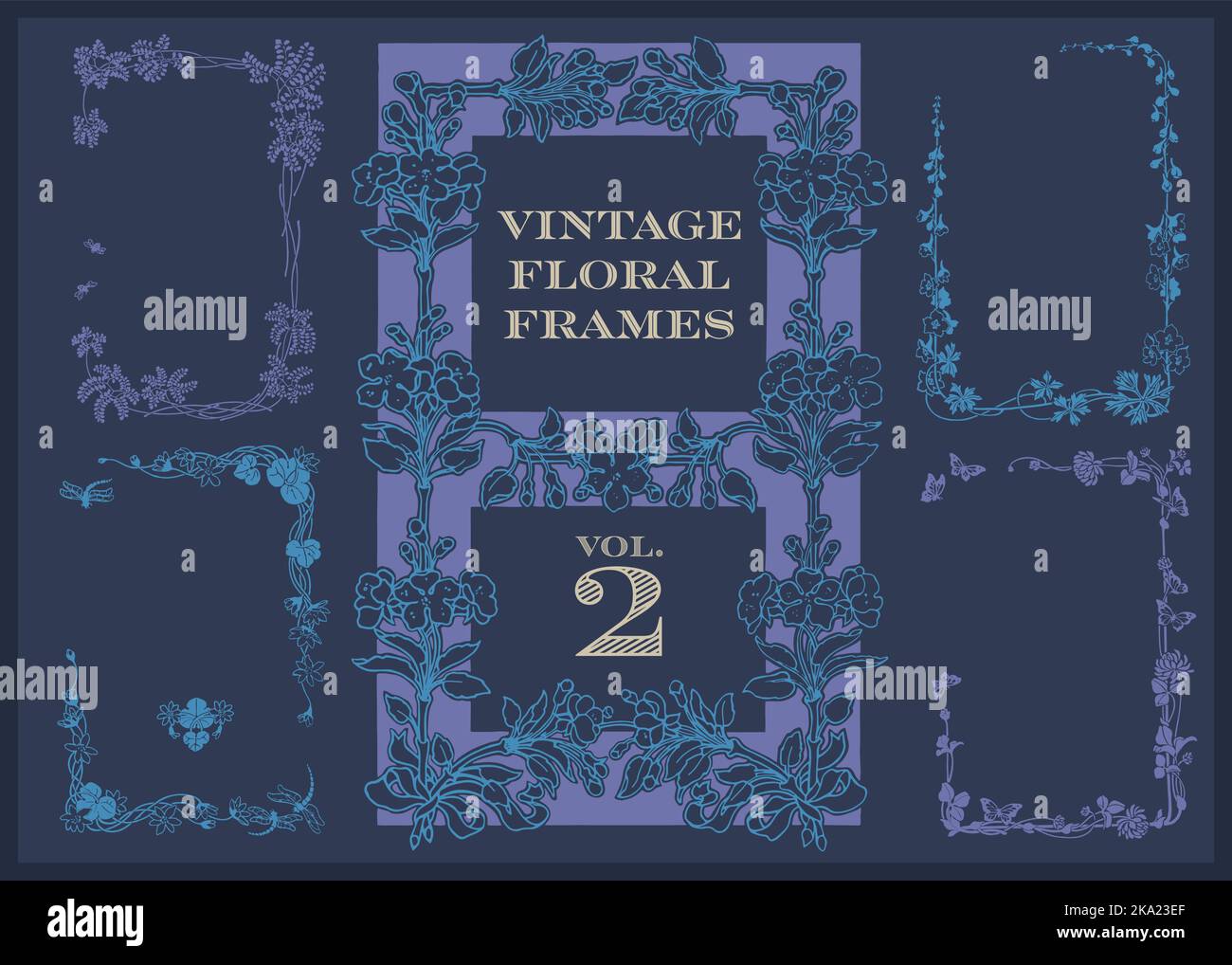 Vintage floral and foliage frames. Taken from Margaret Armstrong artwork 1904. Design elements for herbal products, menus, brochures and book covers. Stock Vector