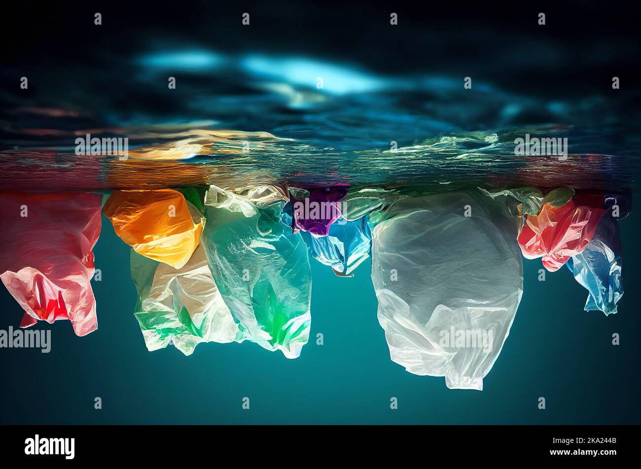 The plastic bags floating in the ocean Stock Photo Alamy
