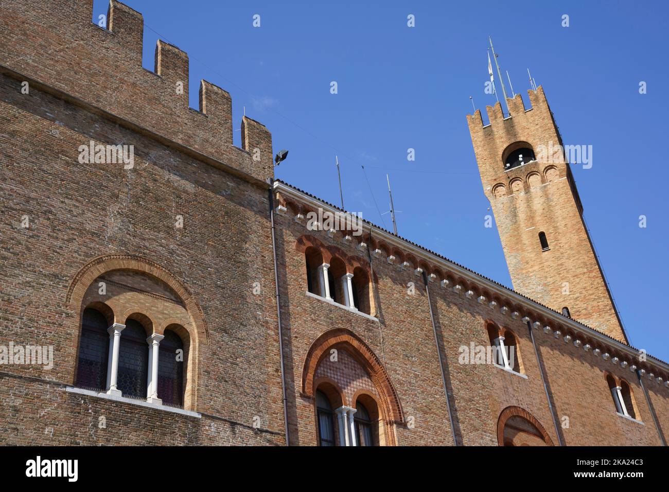 Exterior of historic buildings in Treviso, Italy. The Palazzo