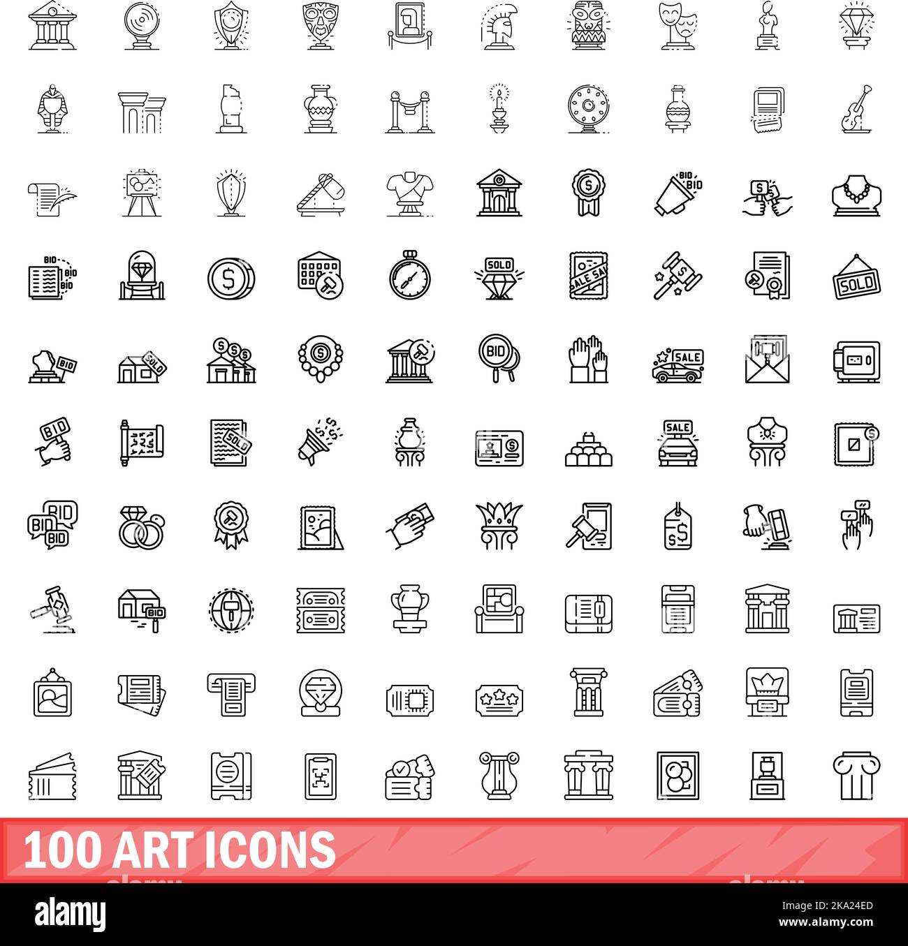 100 art icons set. Outline illustration of 100 art icons vector set ...