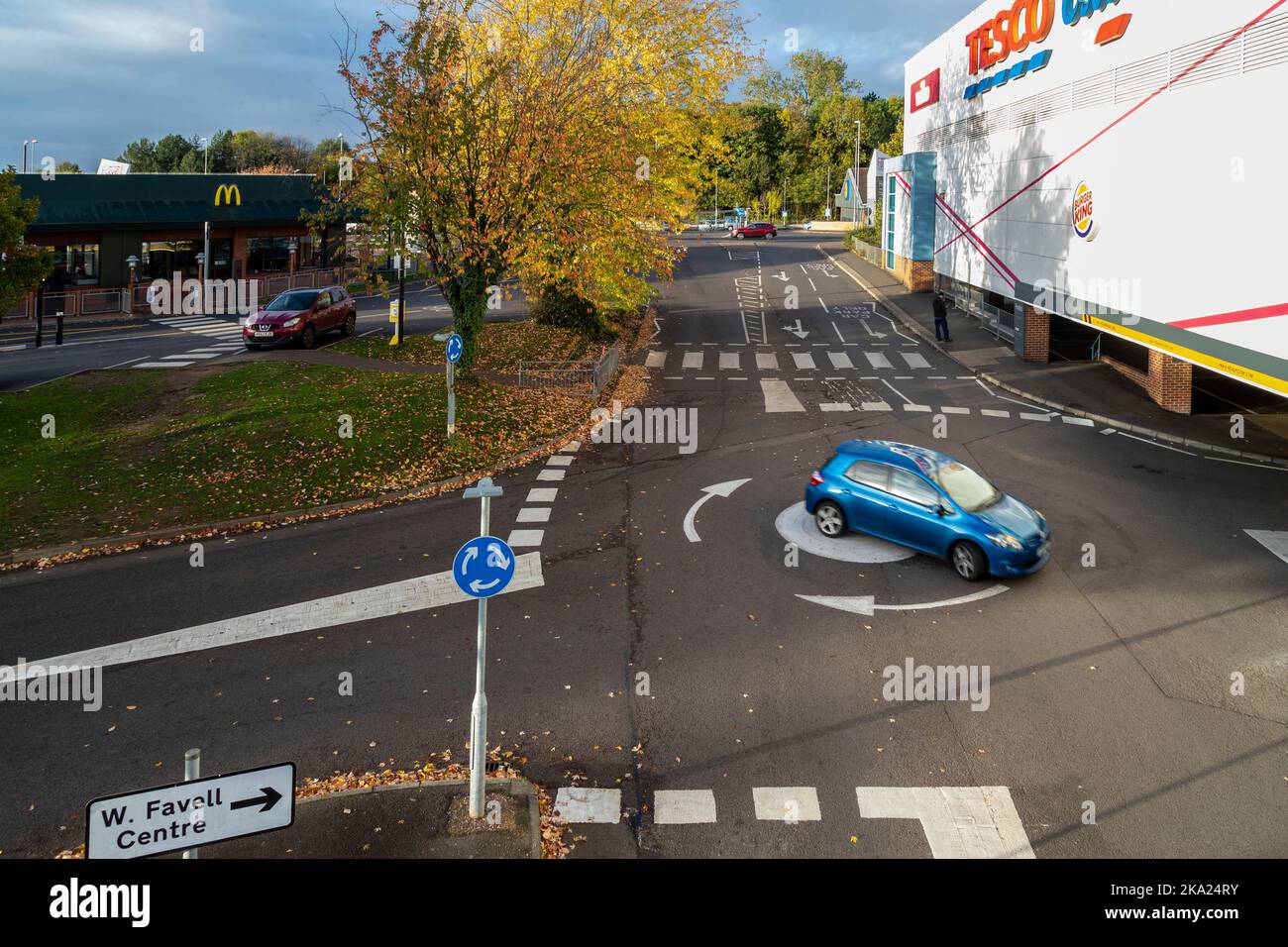 Roundabout for traffic going and leaving Western Favell shopping centre