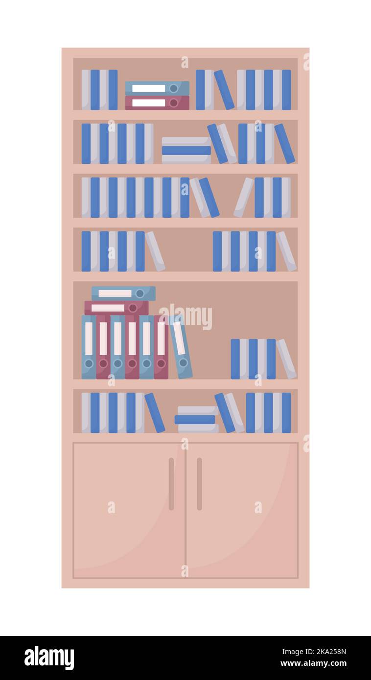 Office bookshelf semi flat color vector object Stock Vector