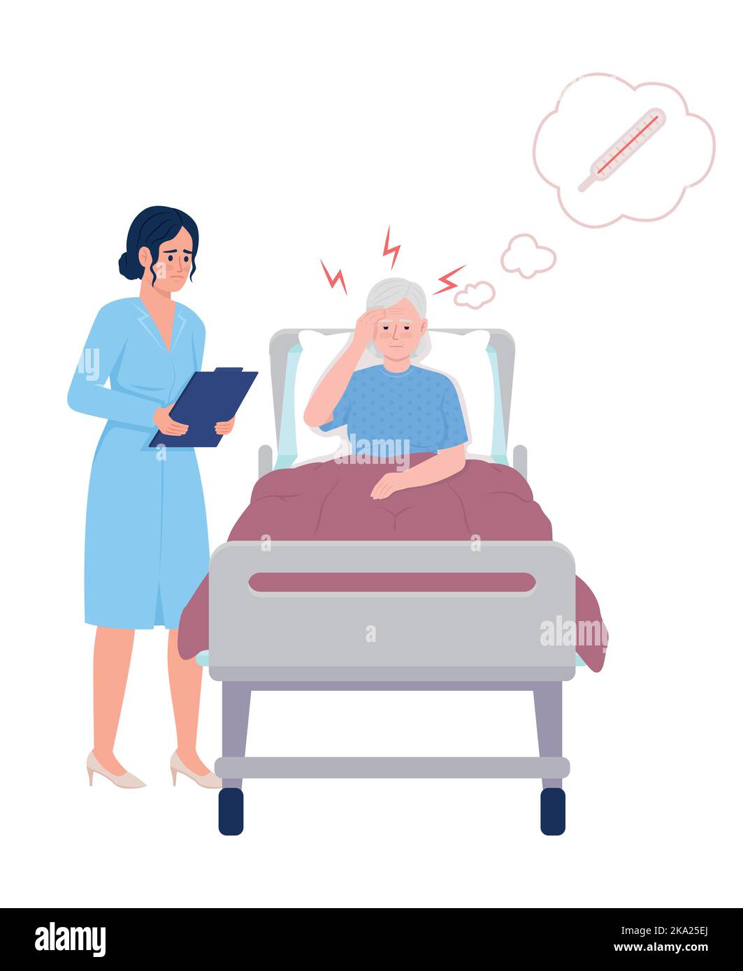 Patient with flu symptoms semi flat color vector characters Stock Vector