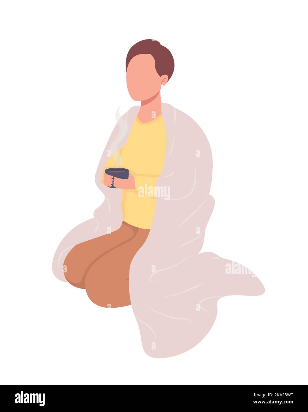 Lady with hot beverage semi flat color vector character Stock Vector