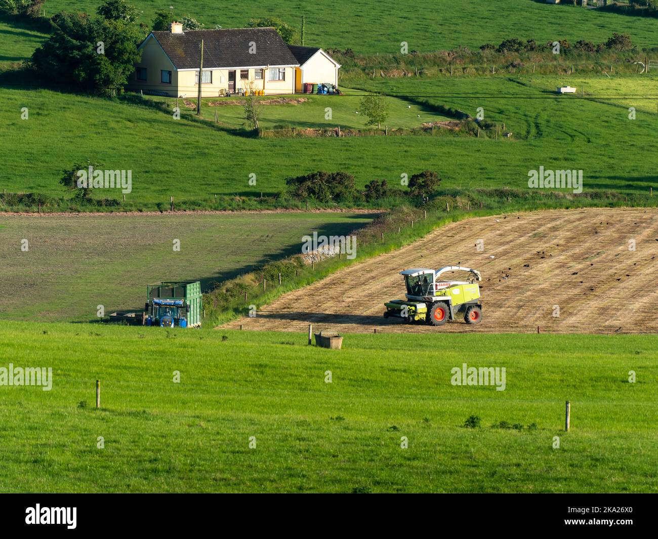 County Cork, Ireland, May 28. 2022. A tractor with a trailer and a