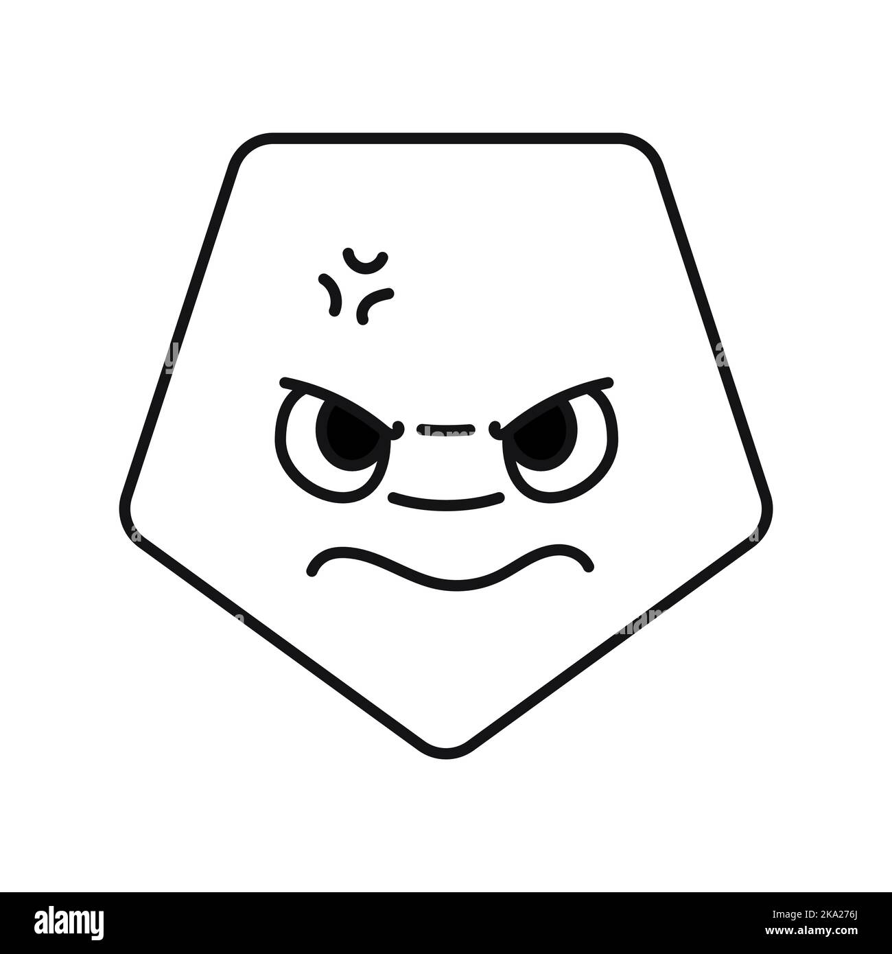 Angry red pentagonal character color line icon. Mascot of emotions ...
