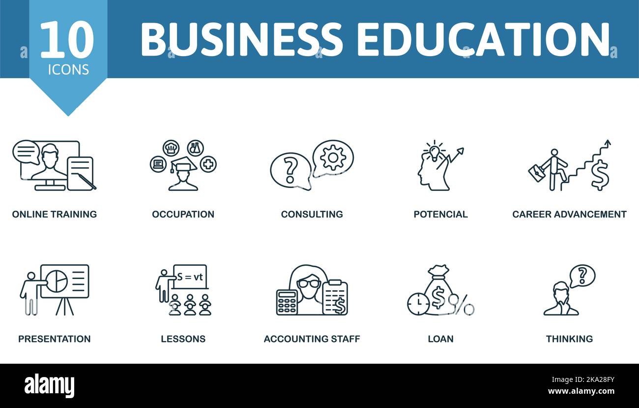 Business Education Icon Set Monochrome Simple Business Education Icon Collection Online 8022