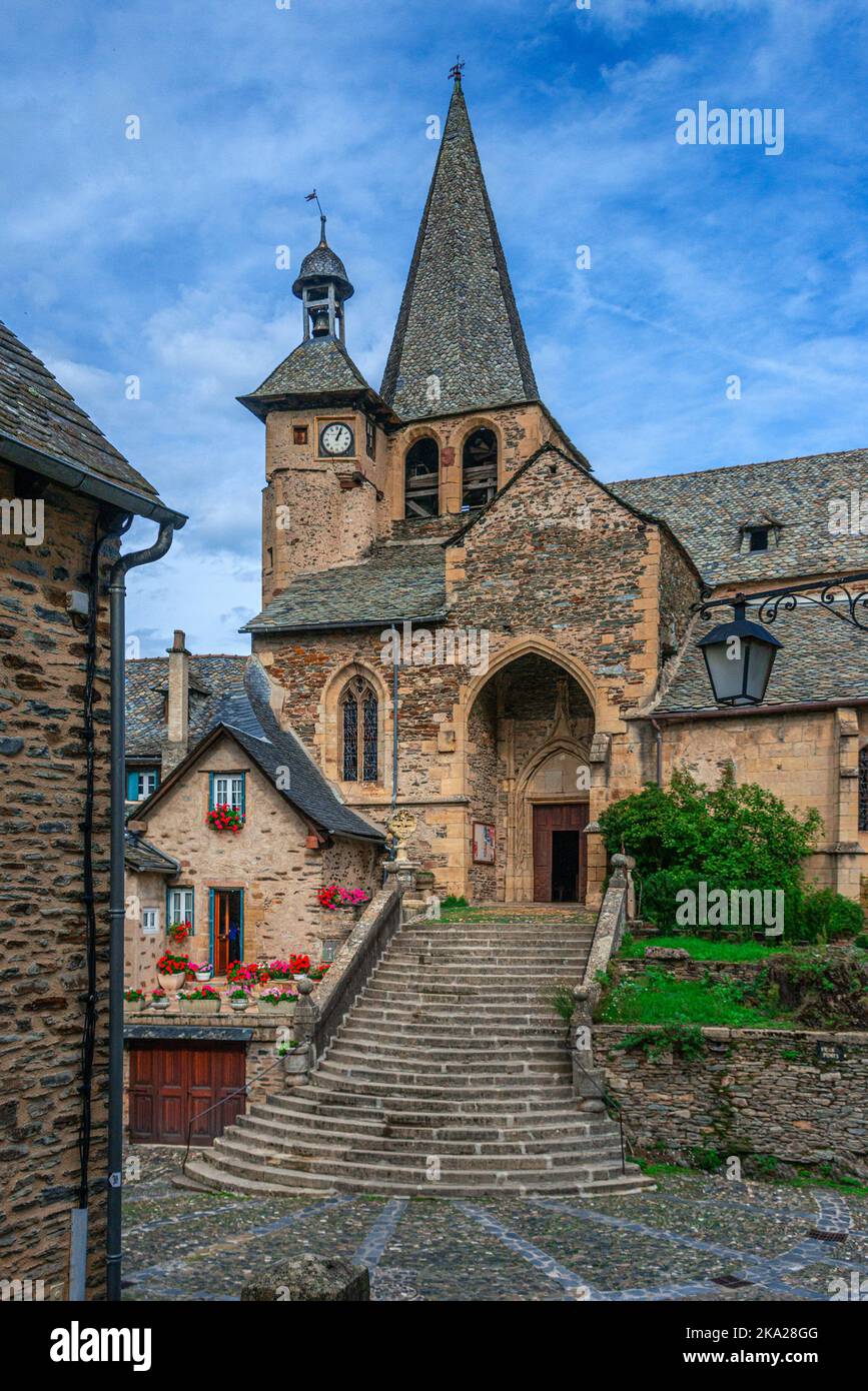 The church of Saint Fleuret at Espalion, in the Aubrac region, Occitanie, France Stock Photo