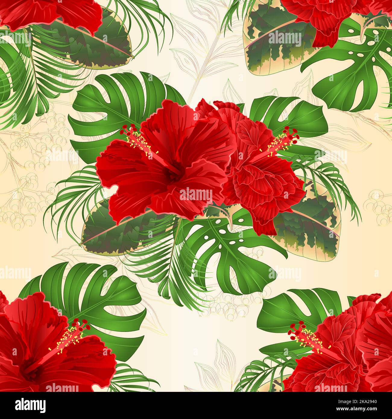 Seamless texture bouquet with tropical flowers Hawaiian style floral ...