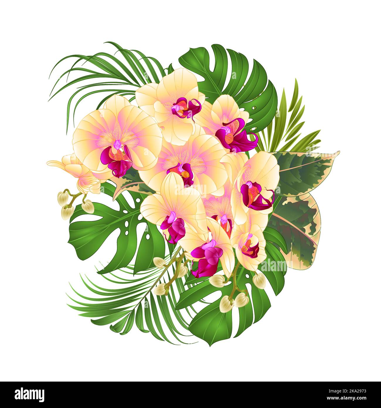 Bouquet with tropical flowers floral arrangement, with beautiful yellow ...