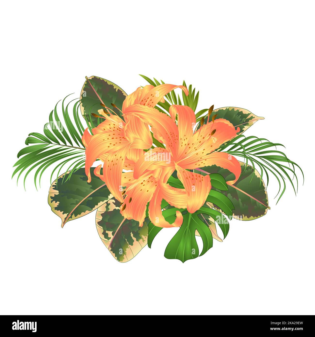 Bouquet with tropical flowers floral arrangement, with beautiful yellow ...