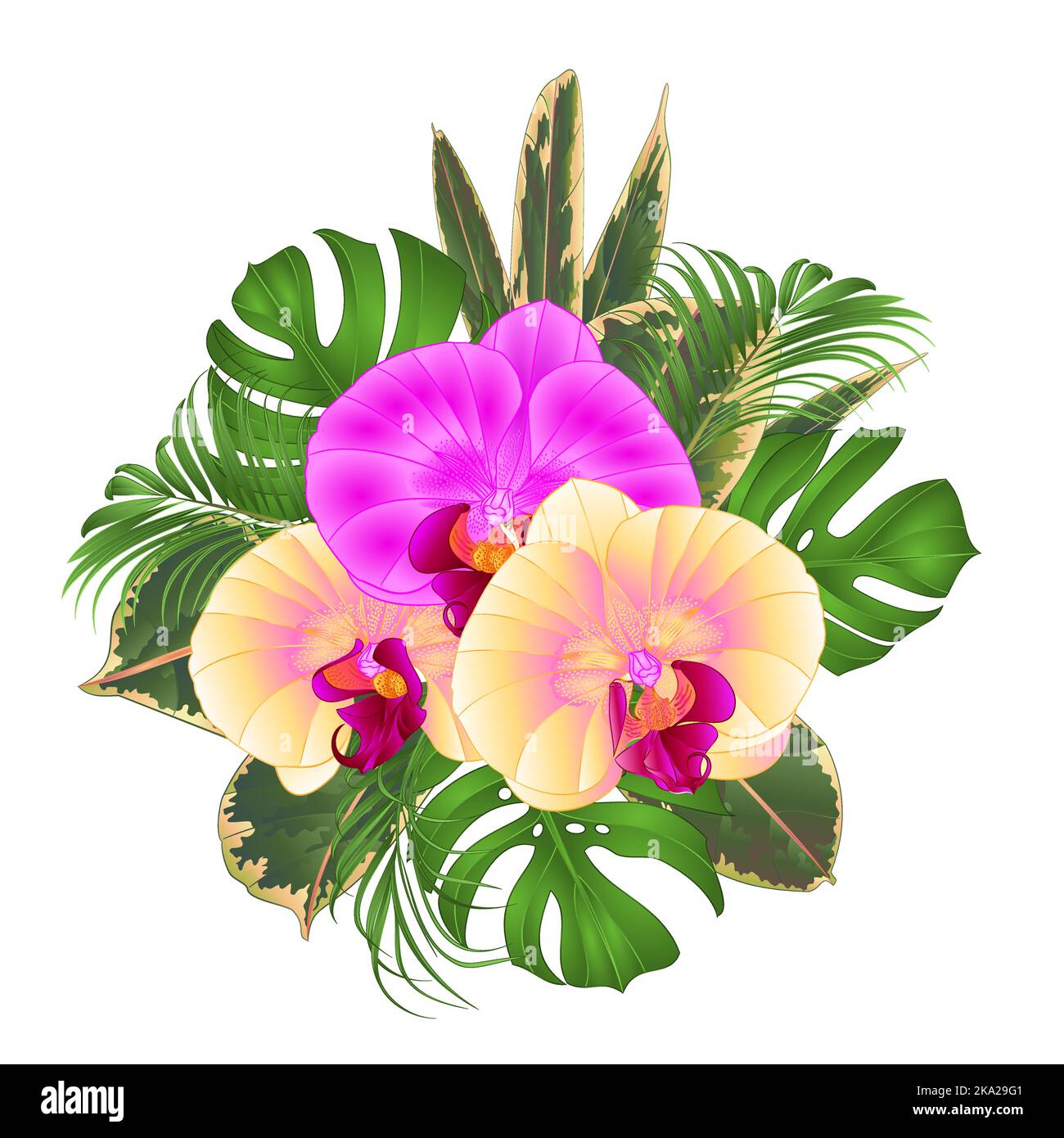 Bouquet with tropical flowers floral arrangement, with beautiful yellow ...