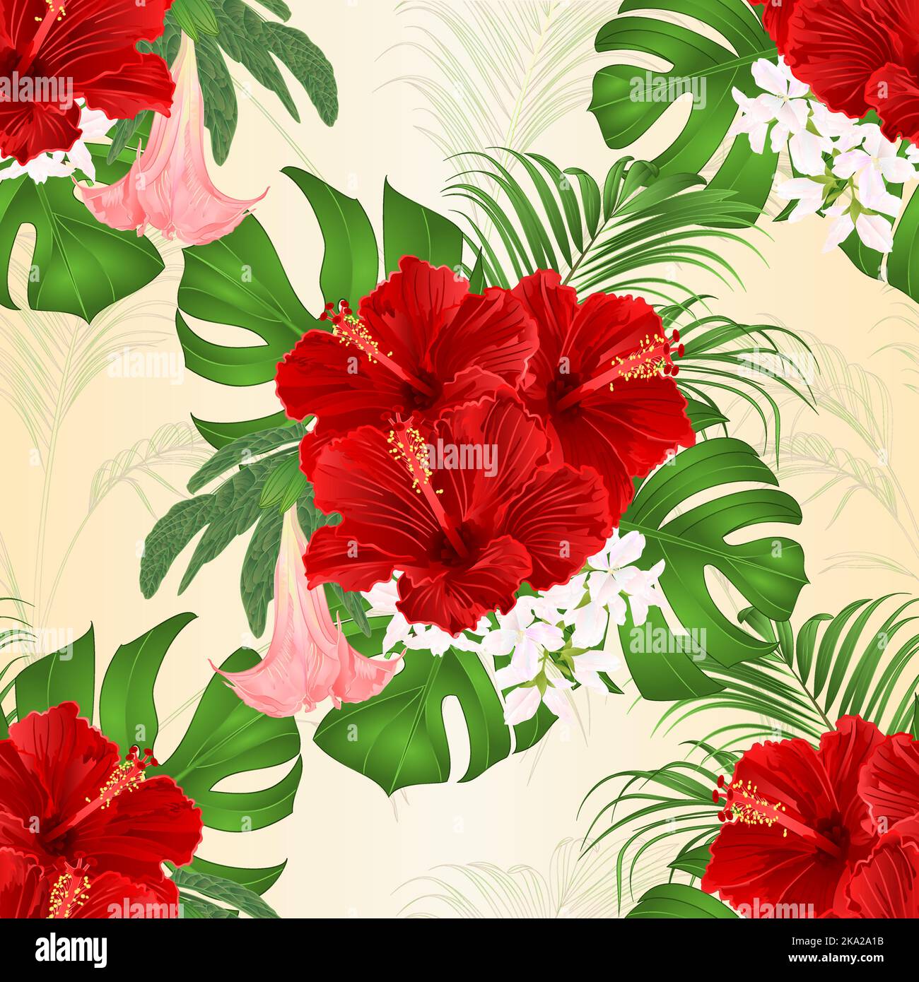Seamless texture bouquet with tropical flowers floral arrangement, with ...