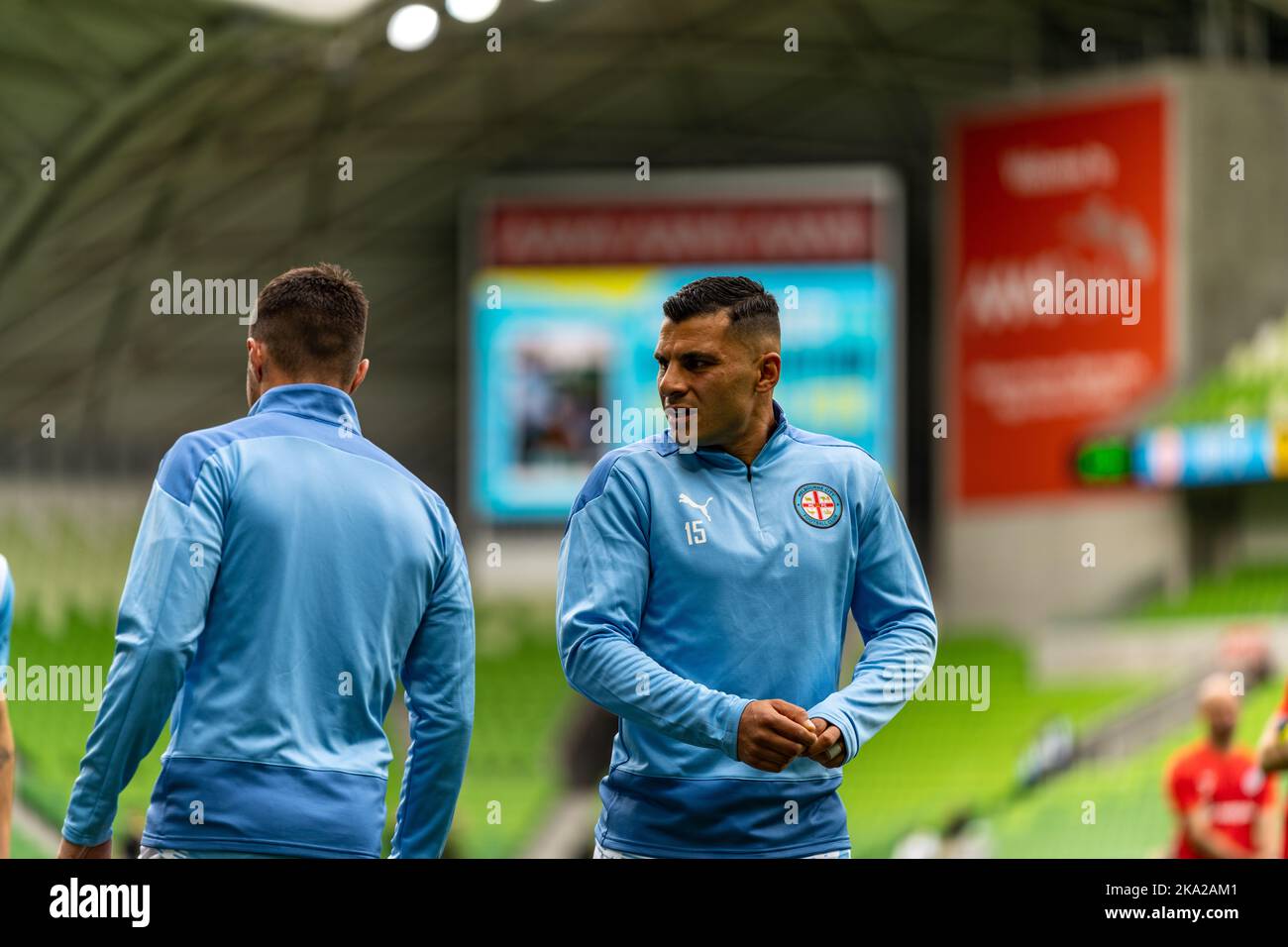 Melbourne, Australia. 30,October, 2022. Andrew Nabbout #15 warms up before the start of the Round 4 Melbourne City vs. Wellington Phoenix game at AAMI Park Credit: James Forrester/Alamy Live News. Stock Photo