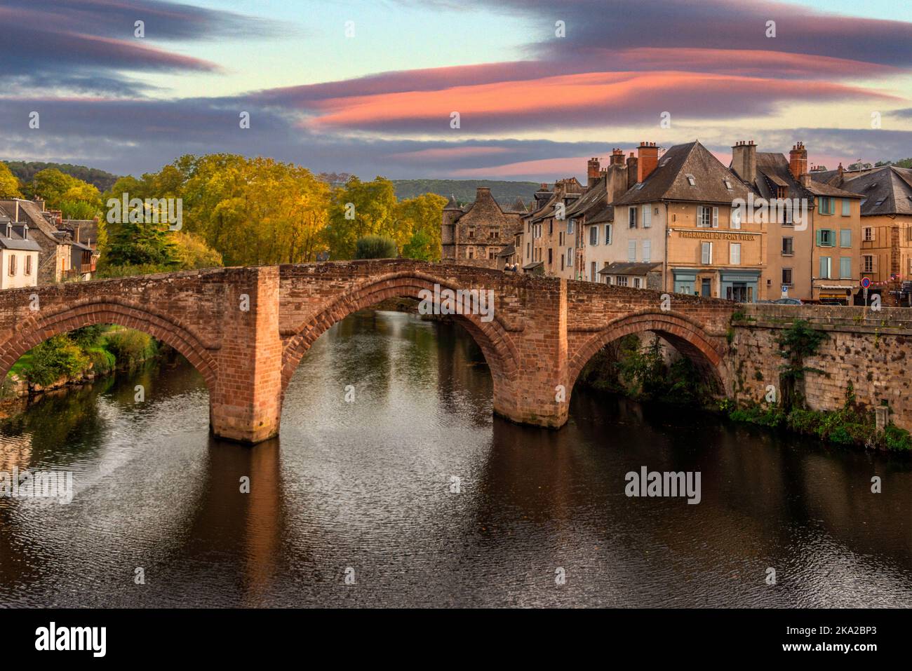 The Pont Vieux at Espalion, the Aubrac, Occitanie, France Stock Photo