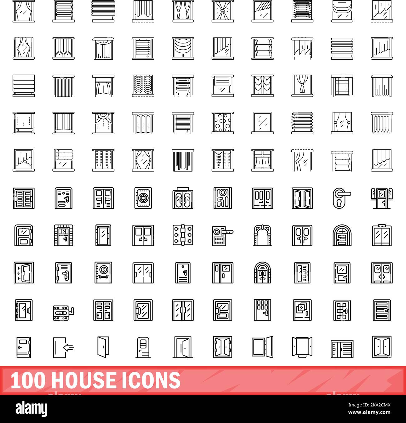 100 house icons set. Outline illustration of 100 house icons vector set ...