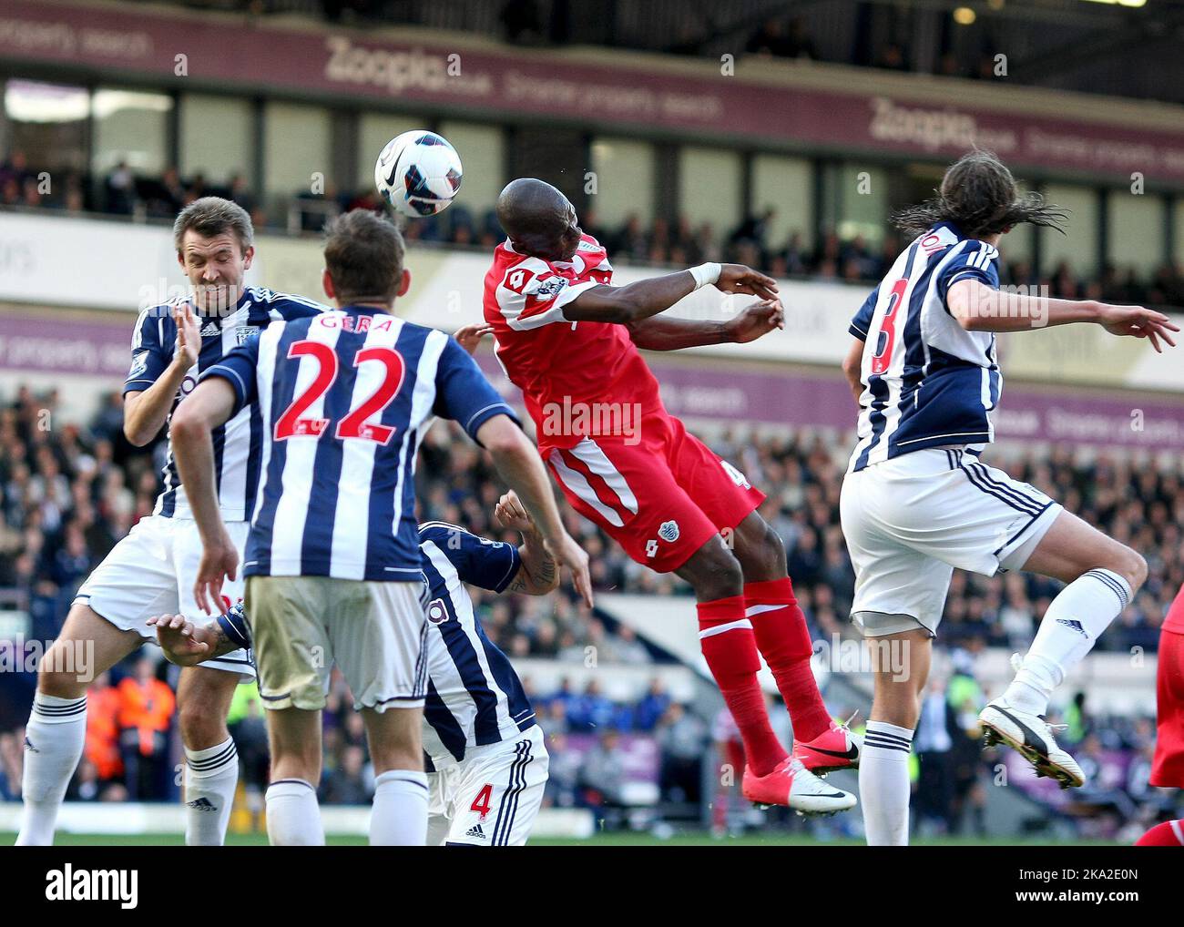 6th October 2012 - Barclays Premier League - West Bromwich Albion vs. Queens Park Rangers - Stephane Mbia of Queens Park Rangers heads at goal from a corner only to see it drift just wide - Photo: Paul Roberts/Pathos. Stock Photo