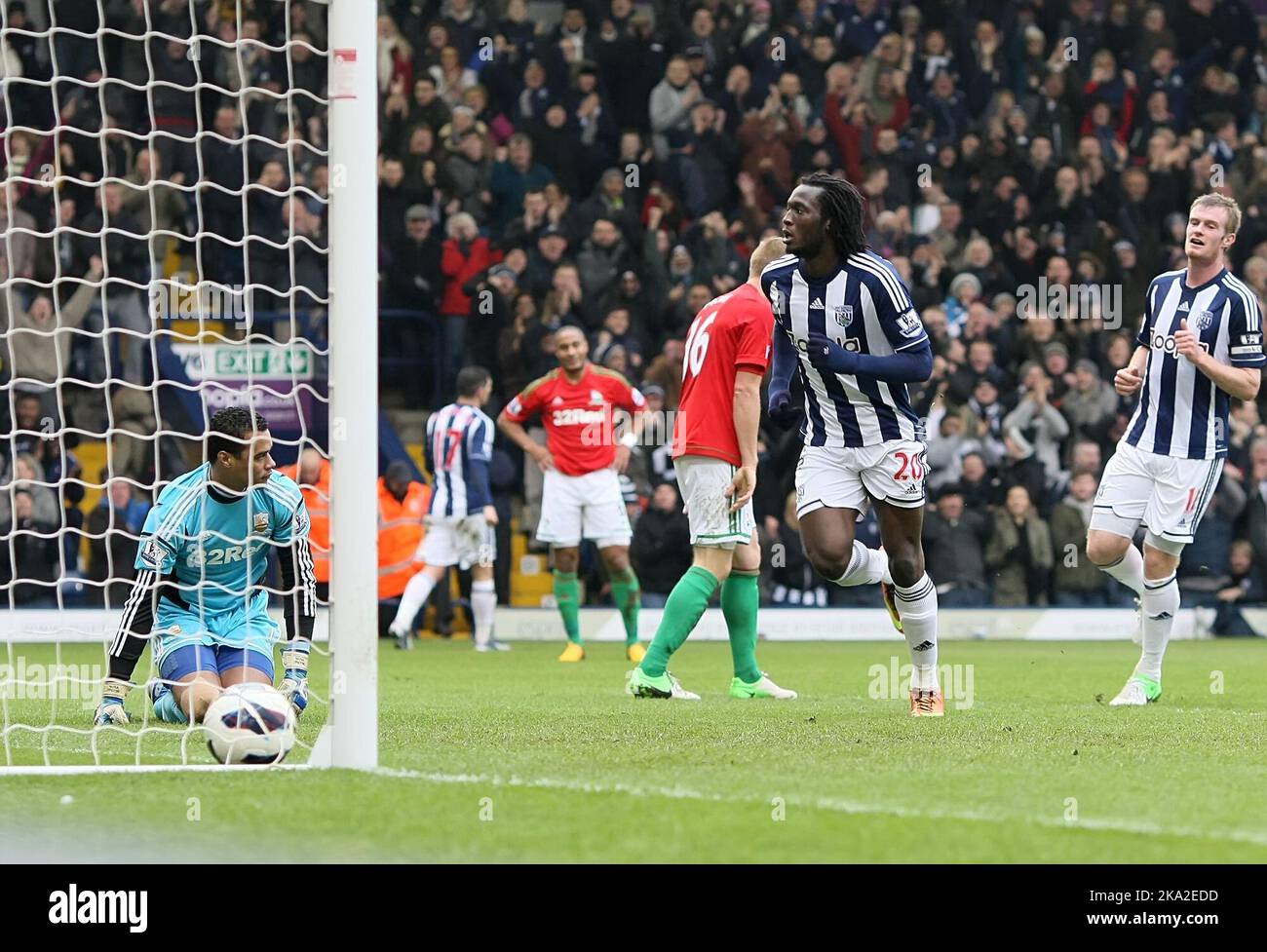 09 March 2013  - Soccer - Barclays Premiership Football - West Bromwich Albion Vs. Swansea City - Romelu Lakuku of West Bromwich Albion celebrates after equalising for WBA (1-1)  - Photo: Paul Roberts/Pathos. Stock Photo