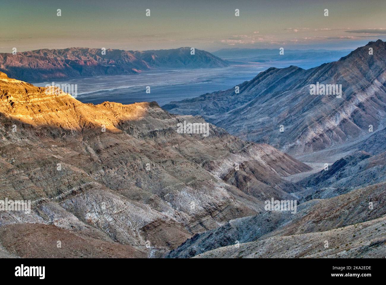 Death Valley at sunset from Aguereberry Point, Mojave Desert, Death Valley National Park, California, USA Stock Photo