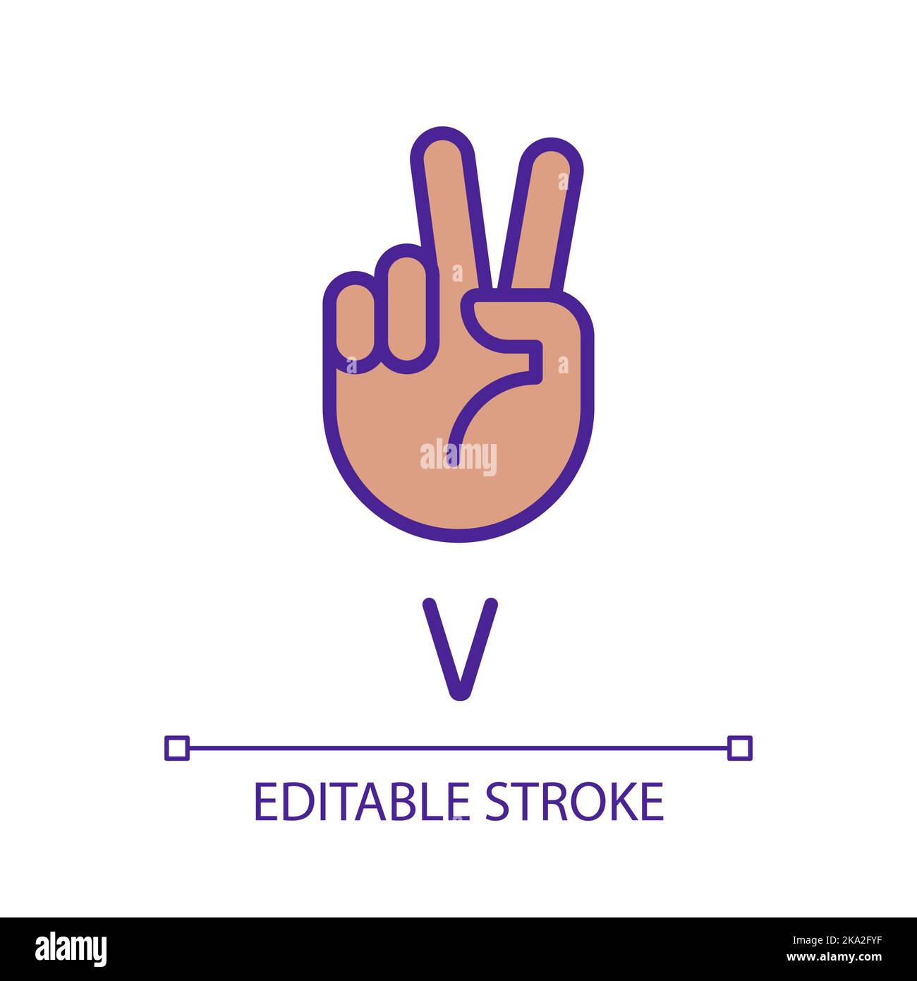 Letter V in ASL system pixel perfect RGB color icon Stock Vector Image ...
