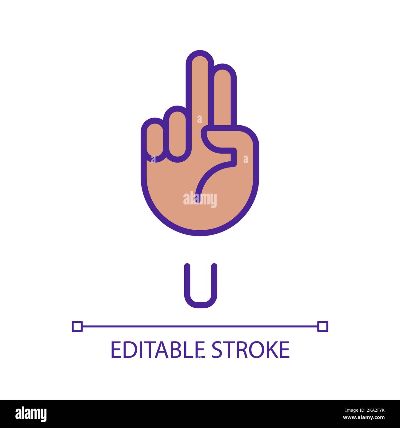 Letter U sign in ASL pixel perfect RGB color icon Stock Vector Image ...