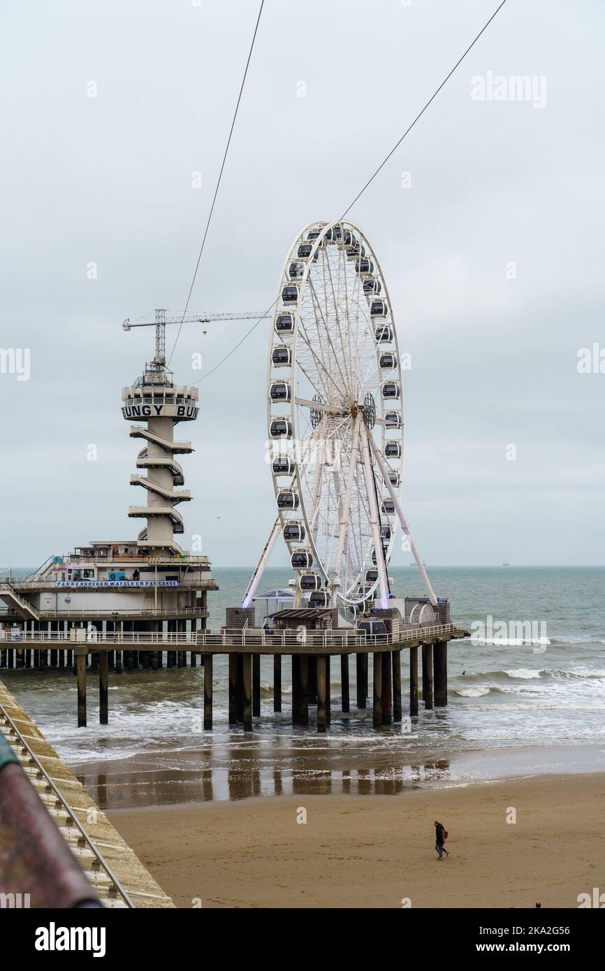 The famous Skyview Ferris Wheel on the pier of Scheveningen in The Hage Stock Photo