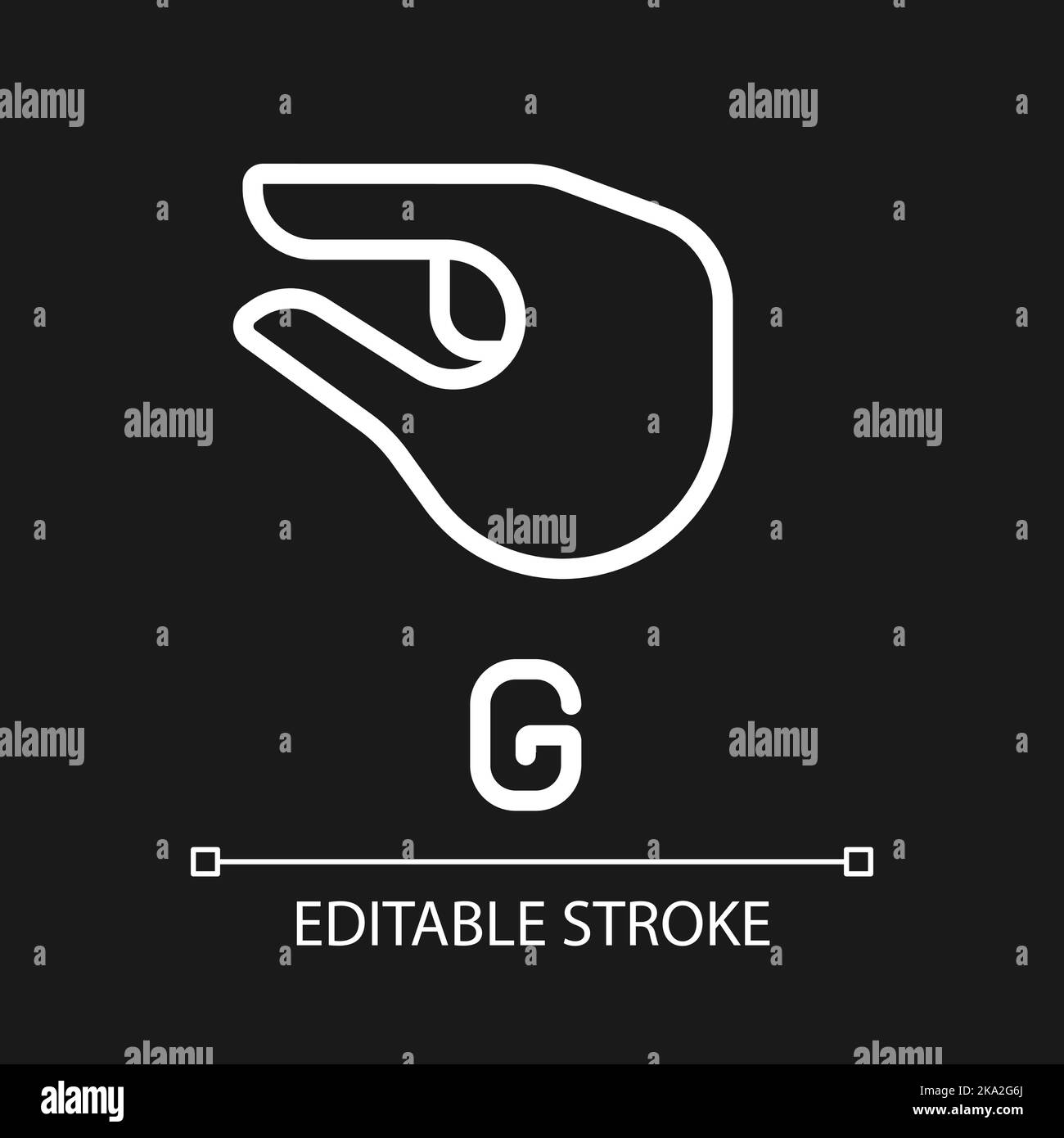 Sign for letter G in ASL pixel perfect white linear icon for dark theme