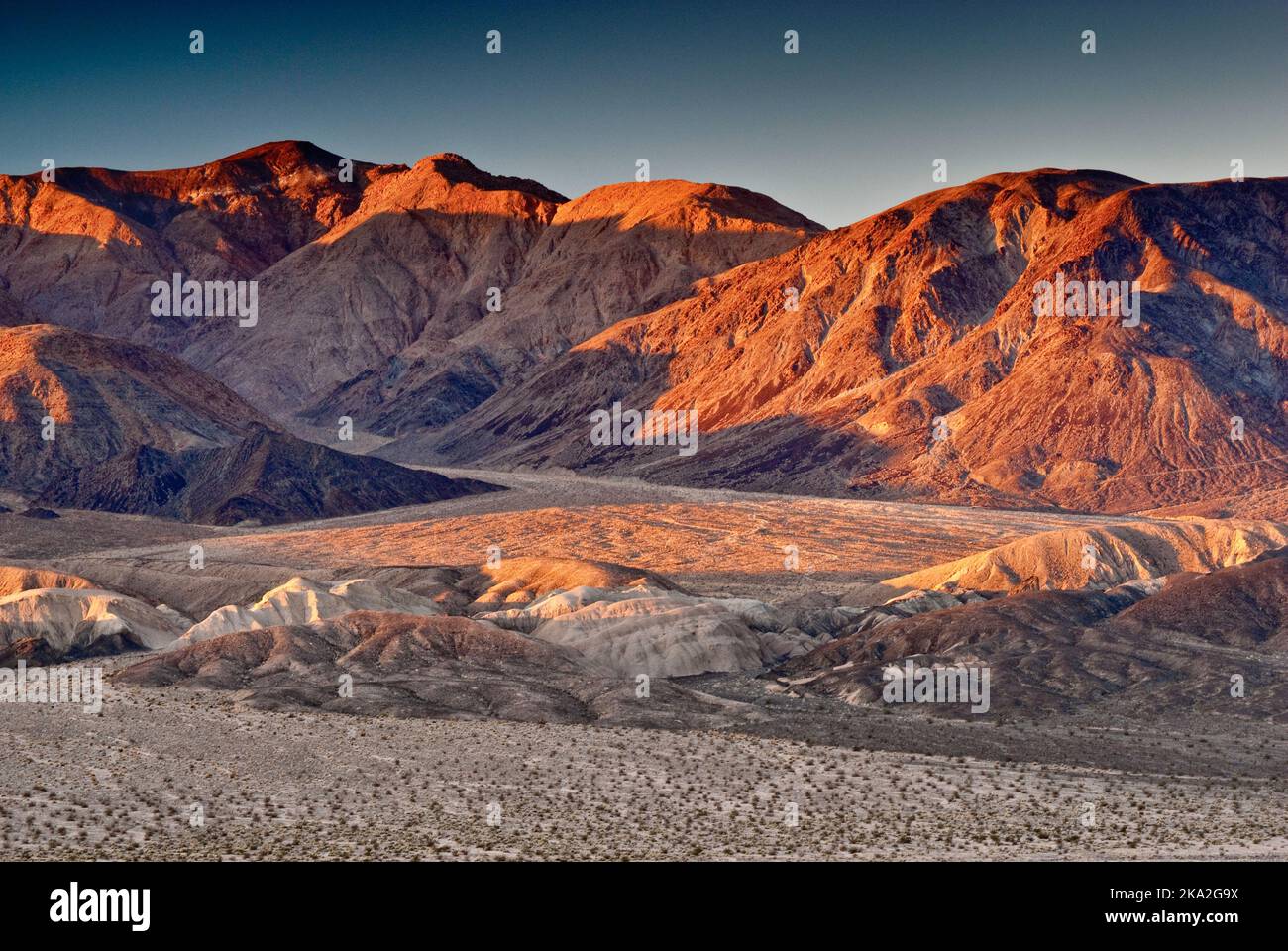 Owlshead Mountains over Confidence Hills in Mojave Desert seen at
