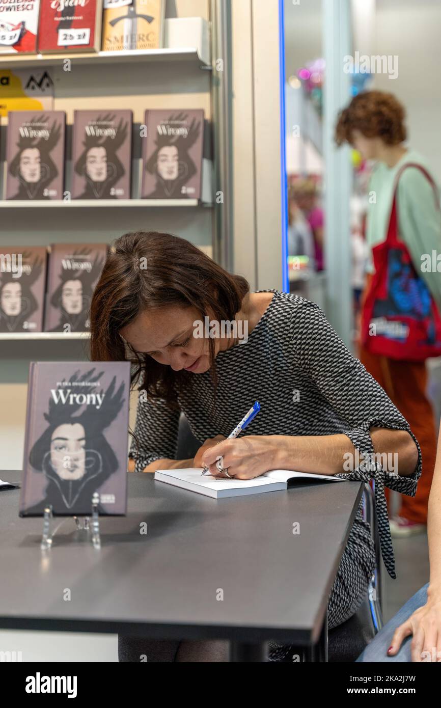 Kraków, Poland - October 28-30, 2022: Petra Dvořáková, Czech writer signs books during Cracow Book Fair in 2022 at International Exhibition and Conven Stock Photo