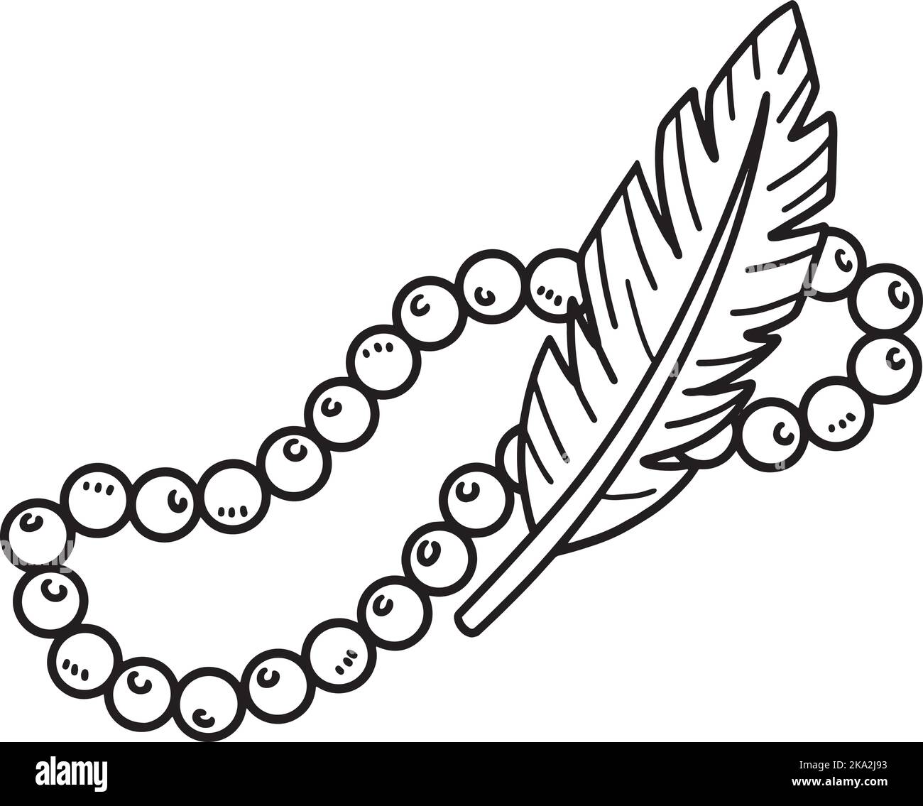 Necklace Feather Isolated Coloring Page for Kids Stock Vector