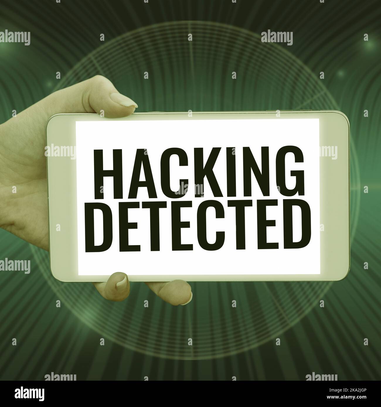 Text showing inspiration Hacking Detected. Word Written on activities that seek to compromise affairs are exposed Important Messages Tablet On Desk Stock Photo