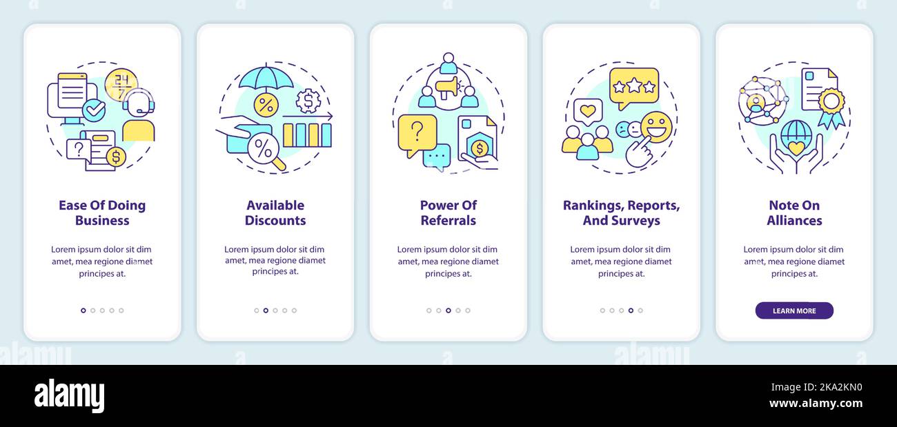 Choose right insurance company onboarding mobile app screen Stock Vector