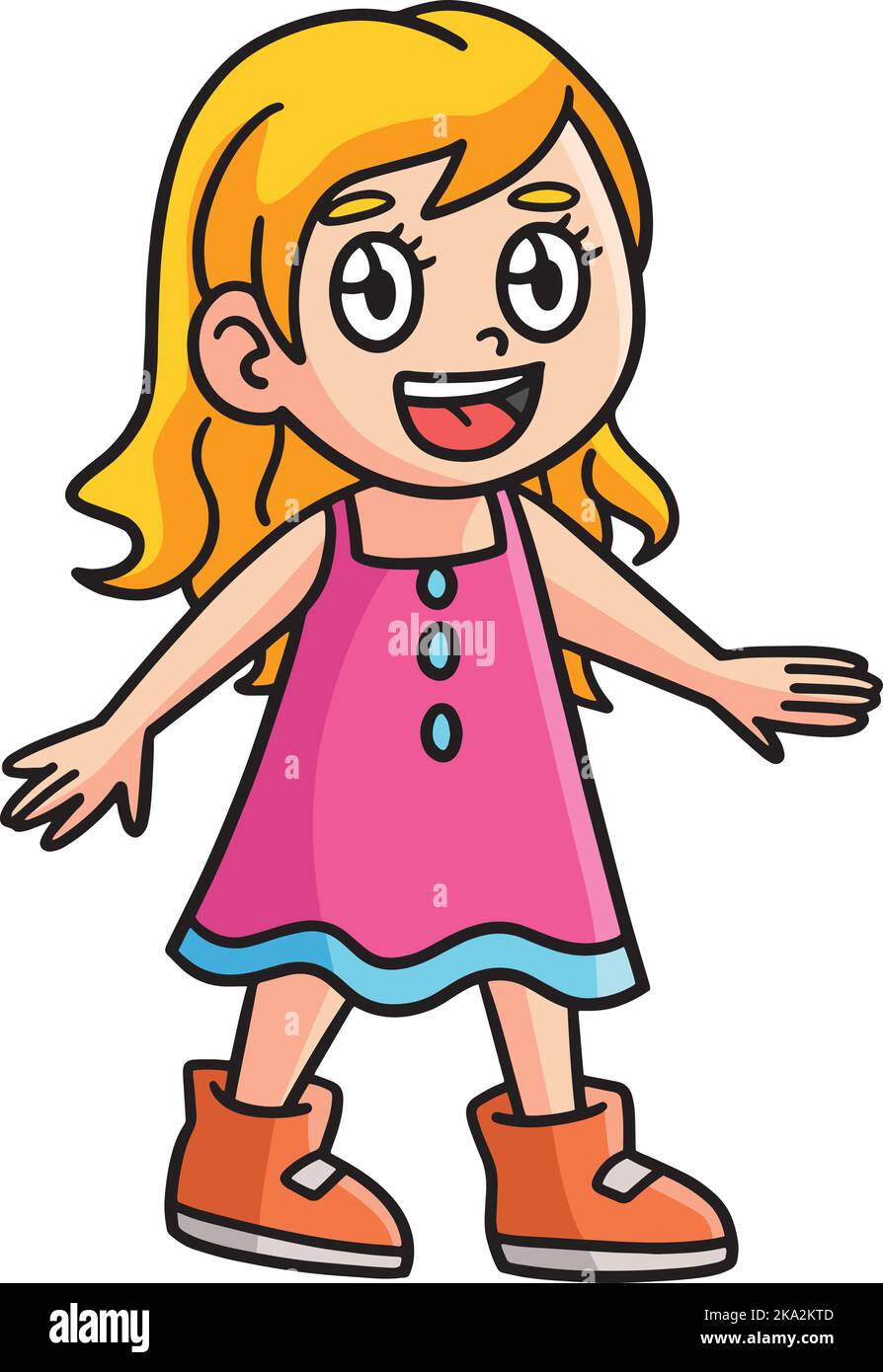 Happy Girl Cartoon Colored Clipart Illustration Stock Vector