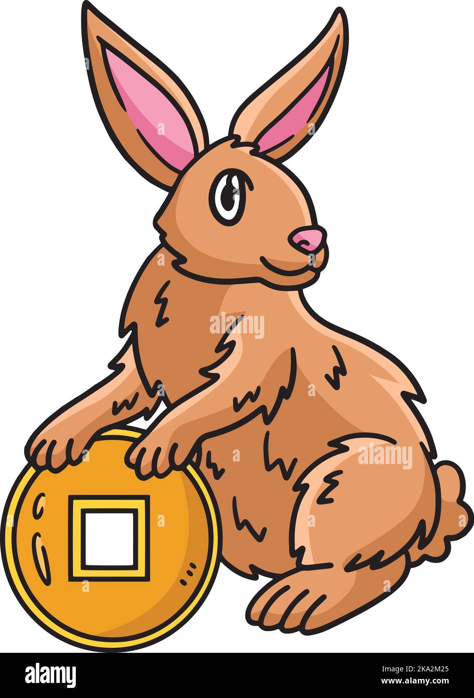 Rabbit Holding Chinese Coin Cartoon Clipart Stock Vector