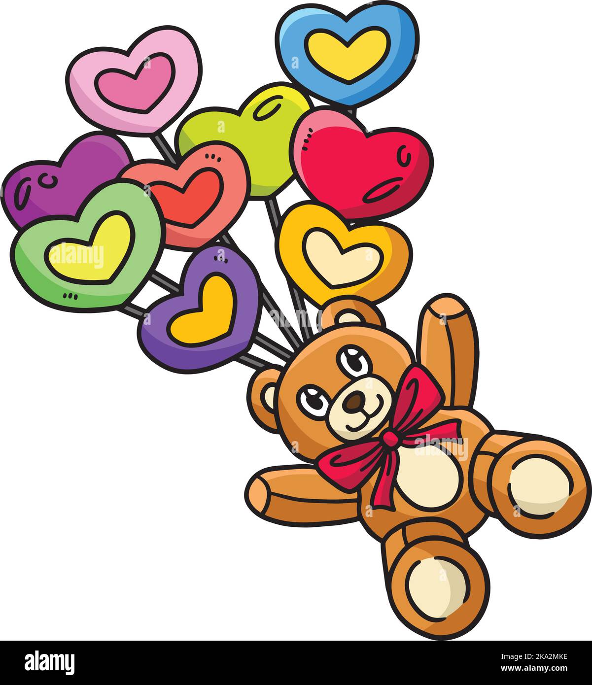 Teddy Bear Heart Balloons Cartoon Colored Clipart Stock Vector Image ...