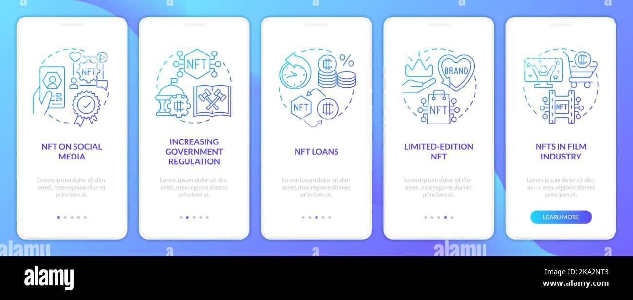 Promising NFT trends blue gradient onboarding mobile app screen Stock Vector