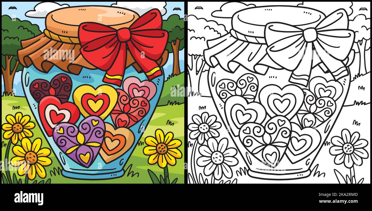 Jar of Hearts Coloring Page Colored Illustration Stock Vector Image