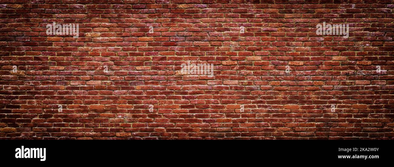 brick wall of red color, wide panorama of masonry Stock Photo