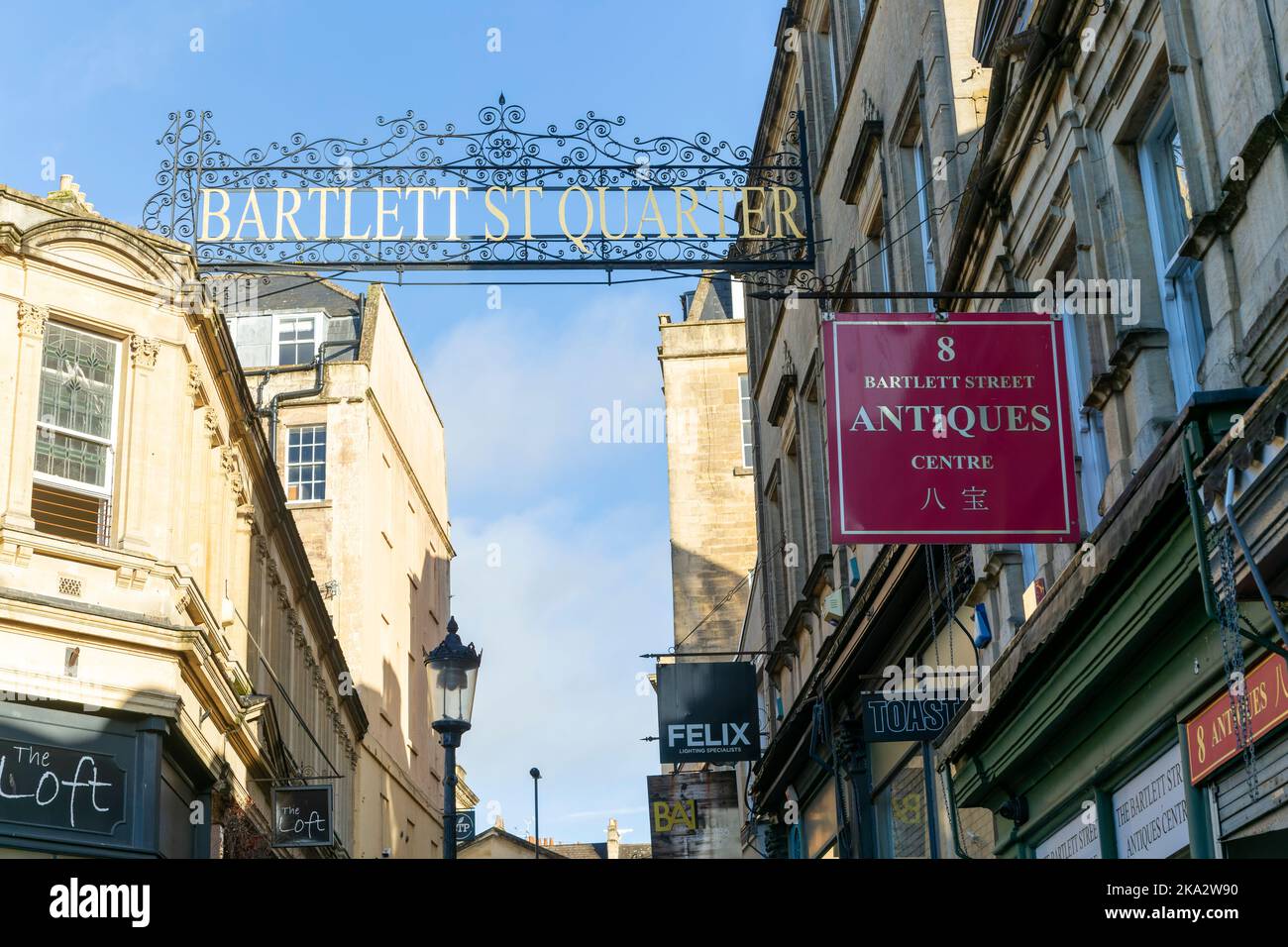 Sign for Bartlett Street Quarter of antique shops, Bath, Somerset, England, UK Stock Photo