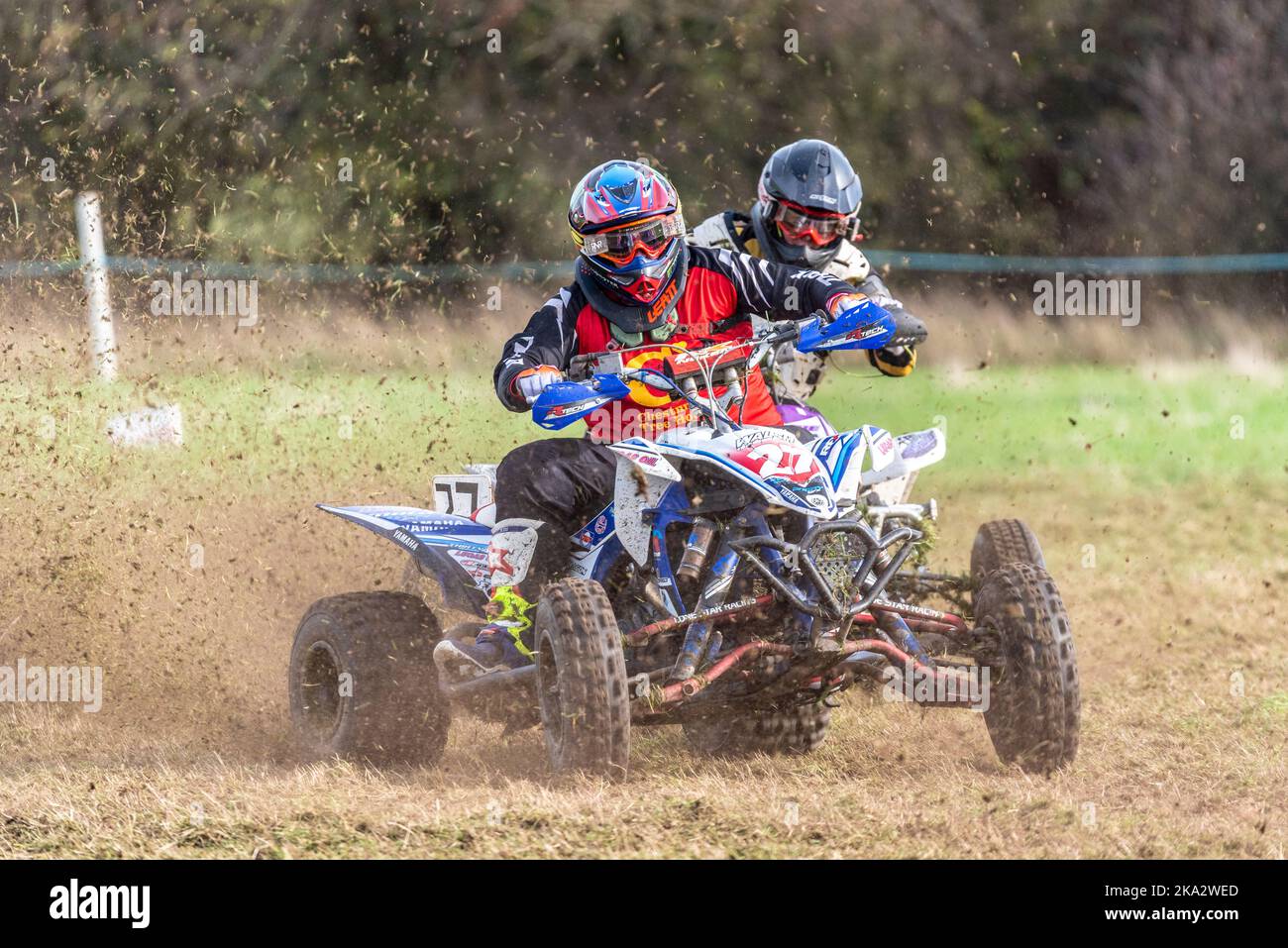 Lewis Strudwick racing in a grasstrack quad bike race. Donut Meeting